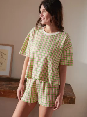 PYJAMA Gaufré Vichy vert et rose