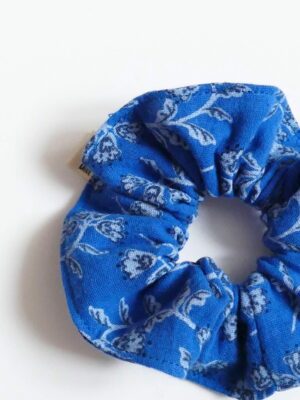 Chouchou gaze de coton bleu indien