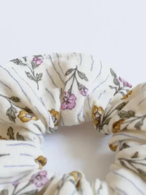 Chouchou écru fleurs roses et jaunes