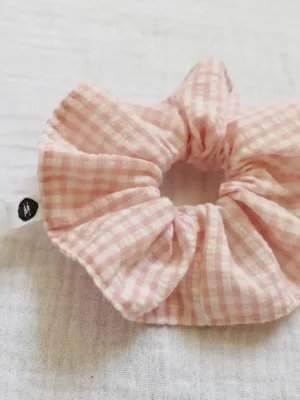 Chouchou vichy rose pale et blanc
