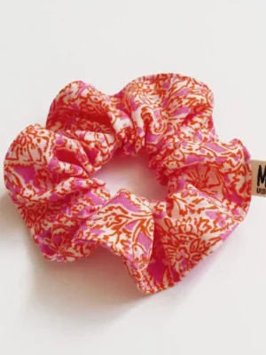 Chouchou rose et orange fleurs indiennes