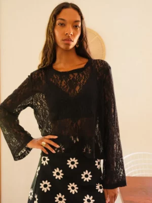 Top en dentelle - Noir
