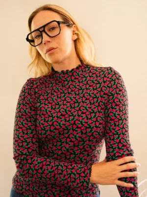Top Roulottées - Mini fleurs fuchsia