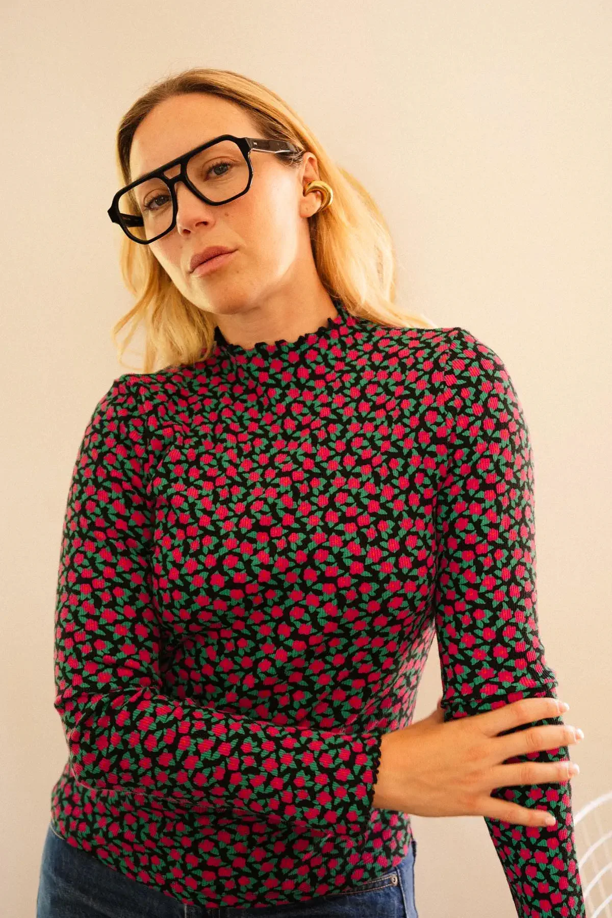Top Roulottées - Mini fleurs fuchsia