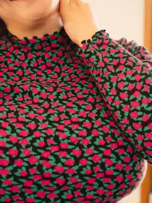 Top Roulottées - Mini fleurs fuchsia