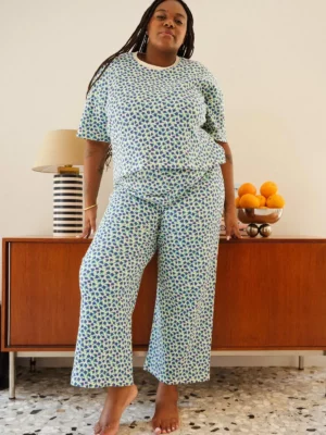 PYJAMA LONG Gaufré Mini fleurs bleu