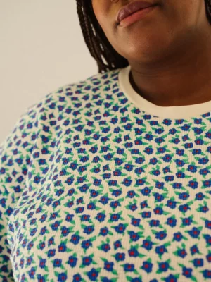 PYJAMA LONG Gaufré Mini fleurs bleu