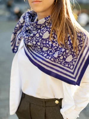 Foulard 100x100 - Frida bleu indigo