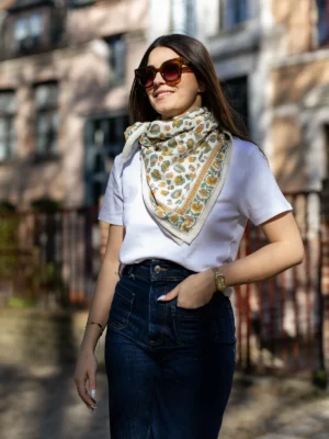 Foulard 100x100 - Rosa léopard sauge