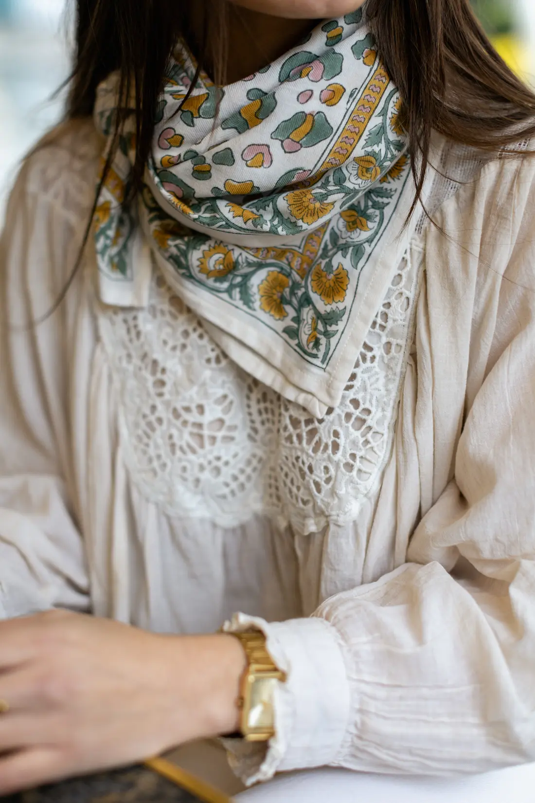 Foulard 100x100 - Rosa léopard sauge – Image 3