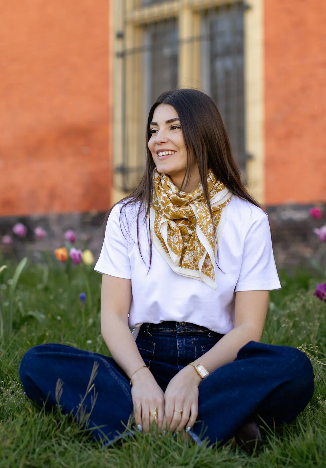 Foulard 100x100 - Serena ocre – Image 3