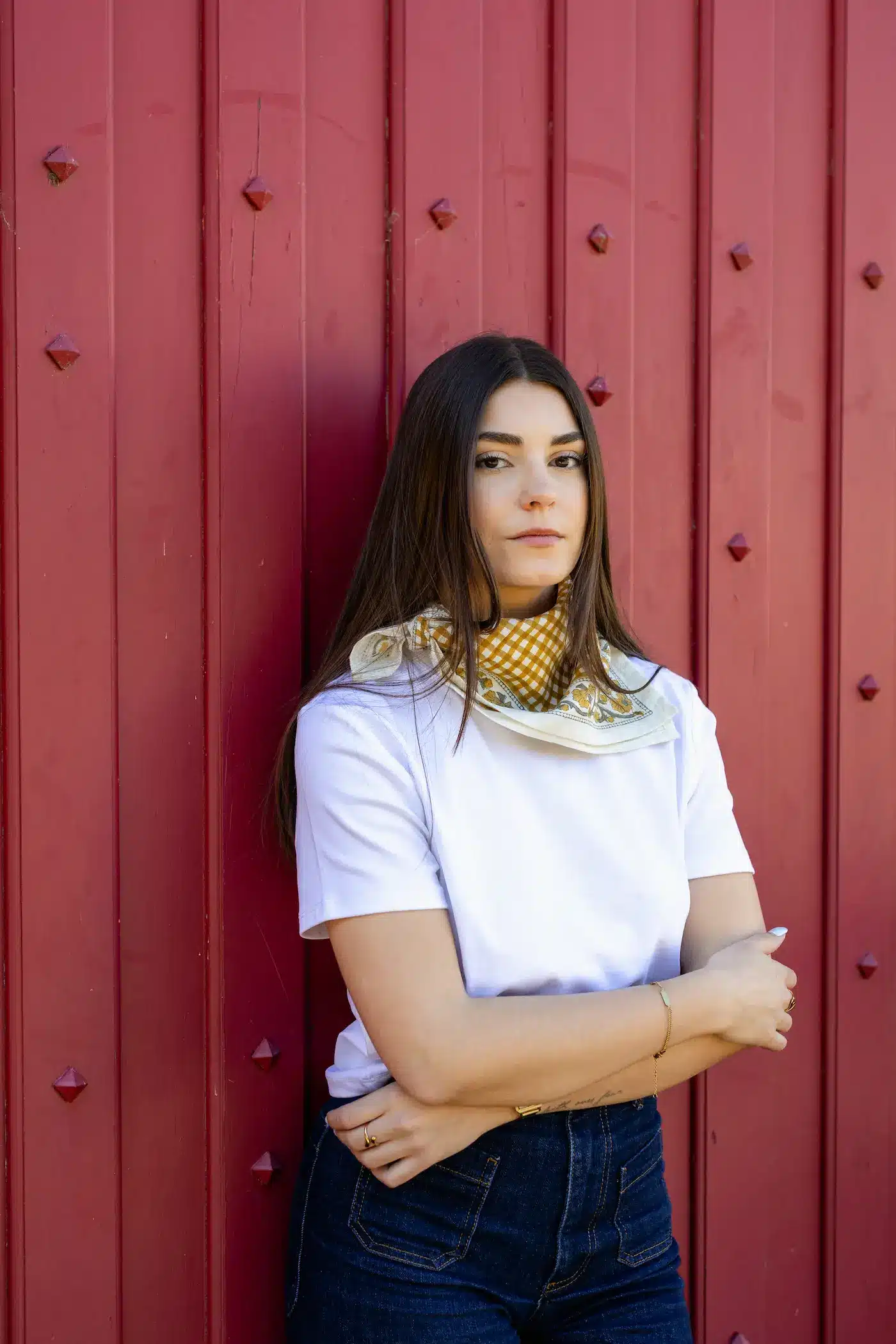 Foulard 50x50 - Jeanne vichy ocre – Image 3