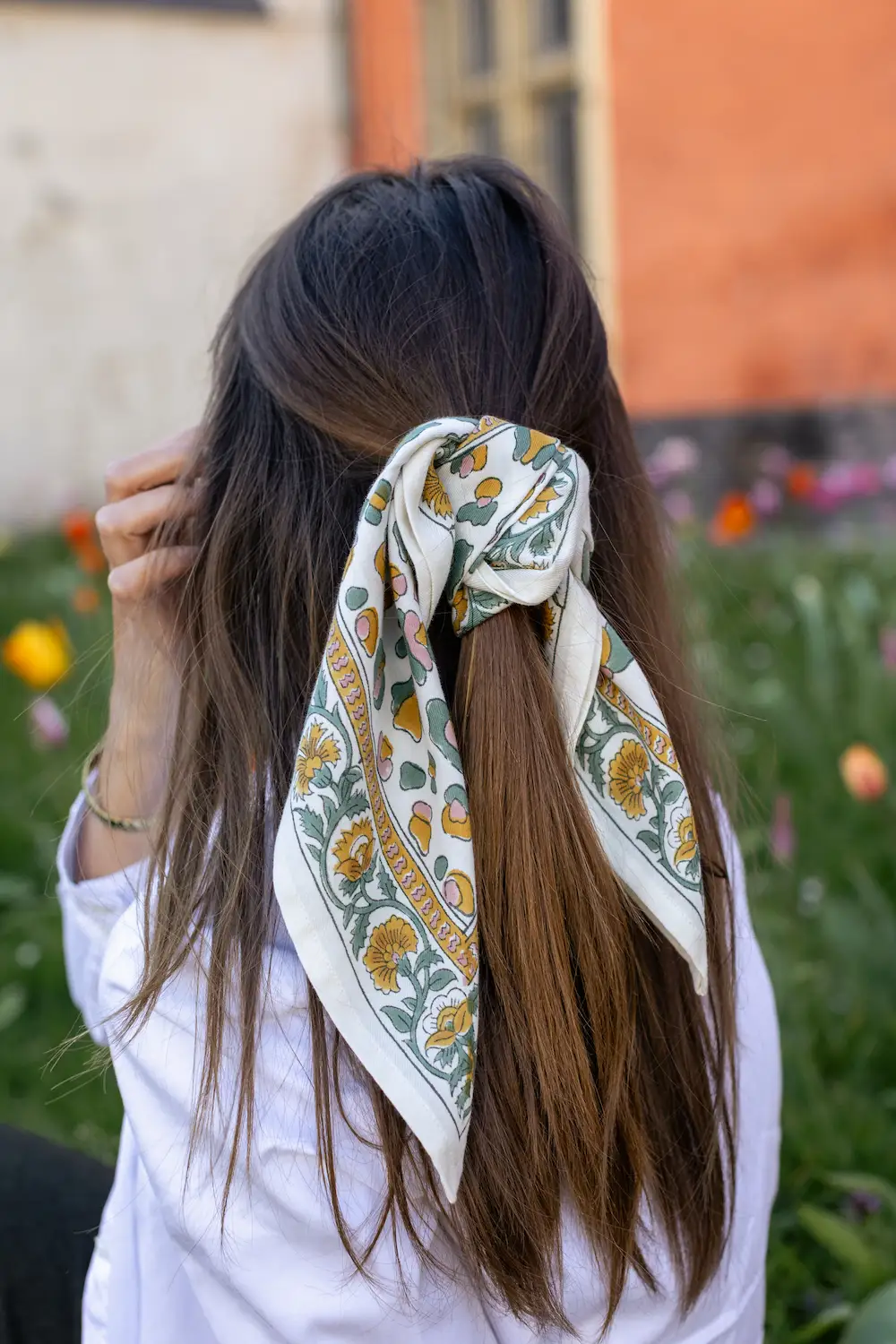 Foulard 50x50 - Rosa léopard sauge – Image 3