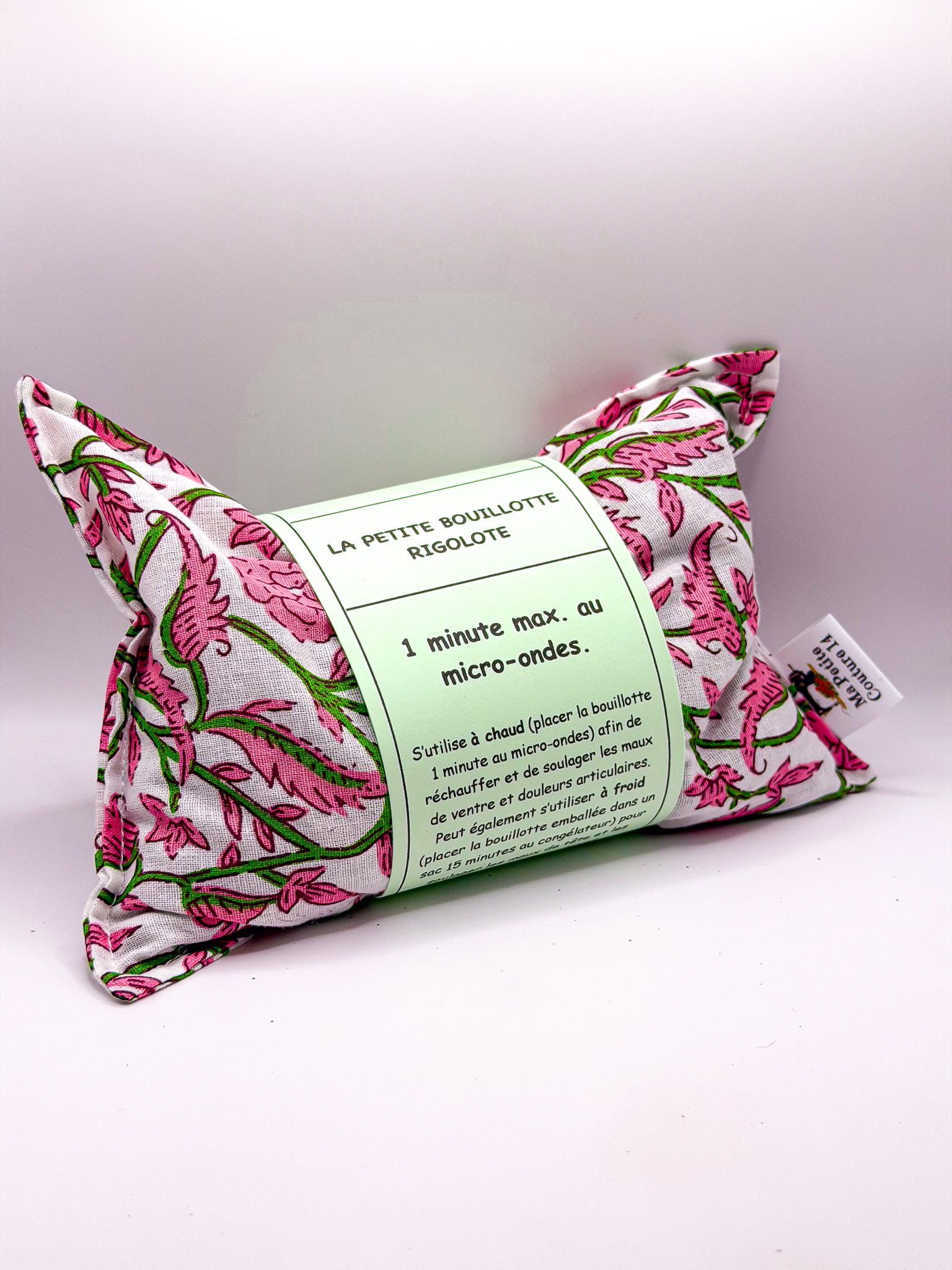 Petite bouillotte sèche - Fleurs roses fond blanc