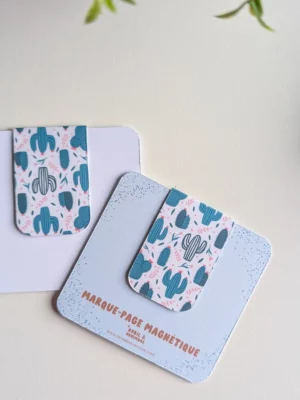 Marque-Page Magnétique – Cactus et fleurs roses