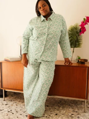 Pyjama Flanelle mini fleurs bleu clair